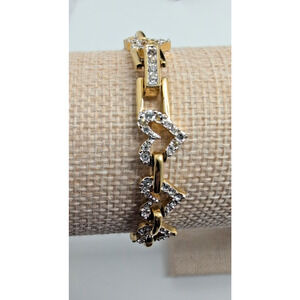 Signed Swarovski Clear Crystal Heart Link Gold Tone Vintage 8” Bracelet